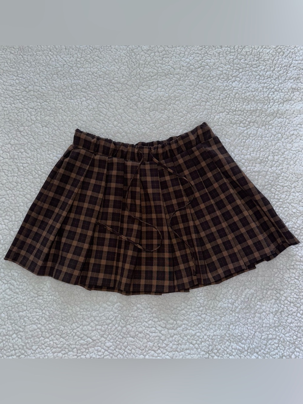 ZARA Brown Plaid Mini Micro Skirt pleated schoolgirl collegiate side zipper S